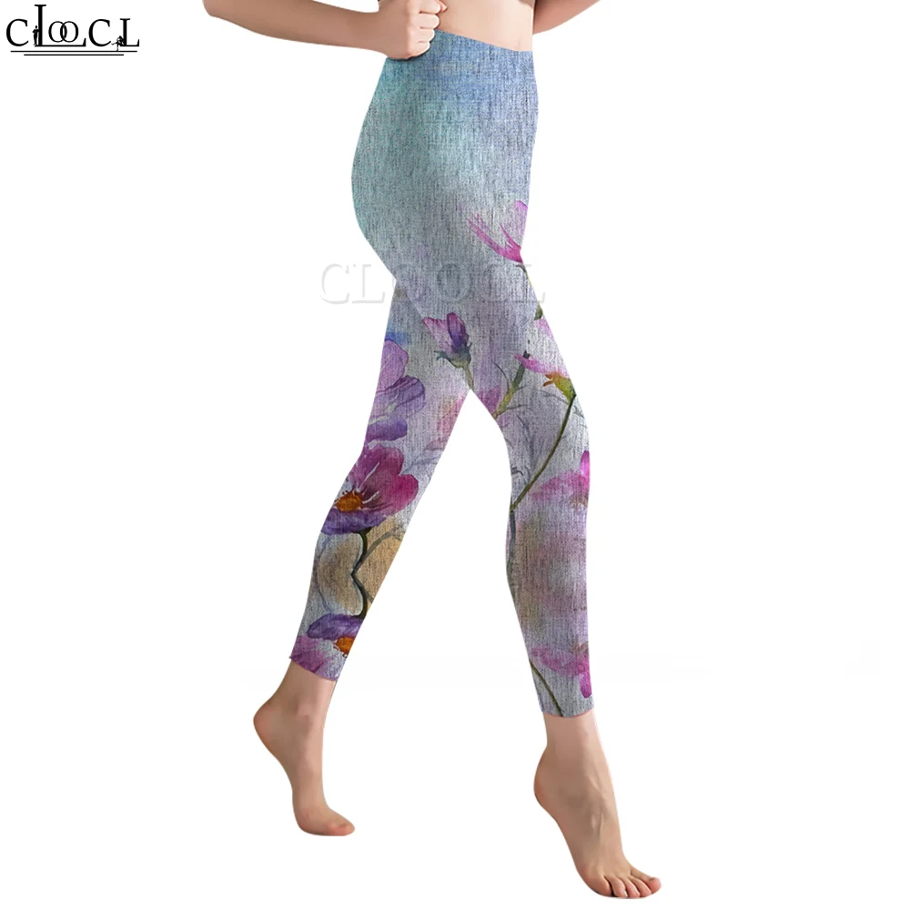 CLOOCL Women Legging Flowers Printed Trousers Female for Outdoor Lady Workout Push Up Jogging Pants High Waist Elasticity