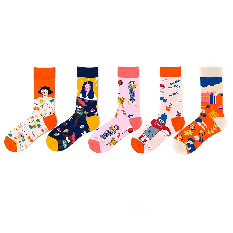 Japanese Harajuku Women\'s Socks Occident Colorful oil Painting Graffiti Socks Korean Fashion Hip Hop Socks Girl Street Gifts