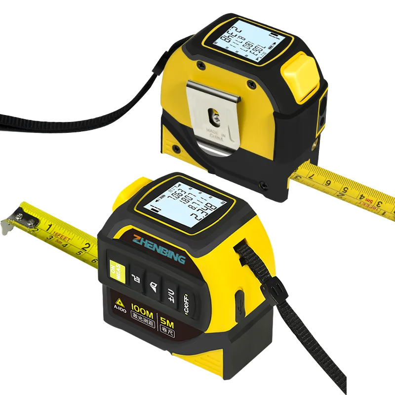 ZHENBING 100m Portable One-button Laser Measurement Auto Lock Steel Tape Measure Electric Angle Laser Distance Meter