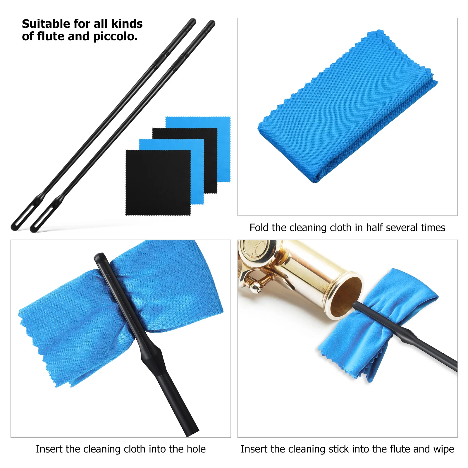 

2 Pcs Cleaning Stick Flute Equipment Cleaners Maintenance Rod Tools Cloth for Plastic Cloths