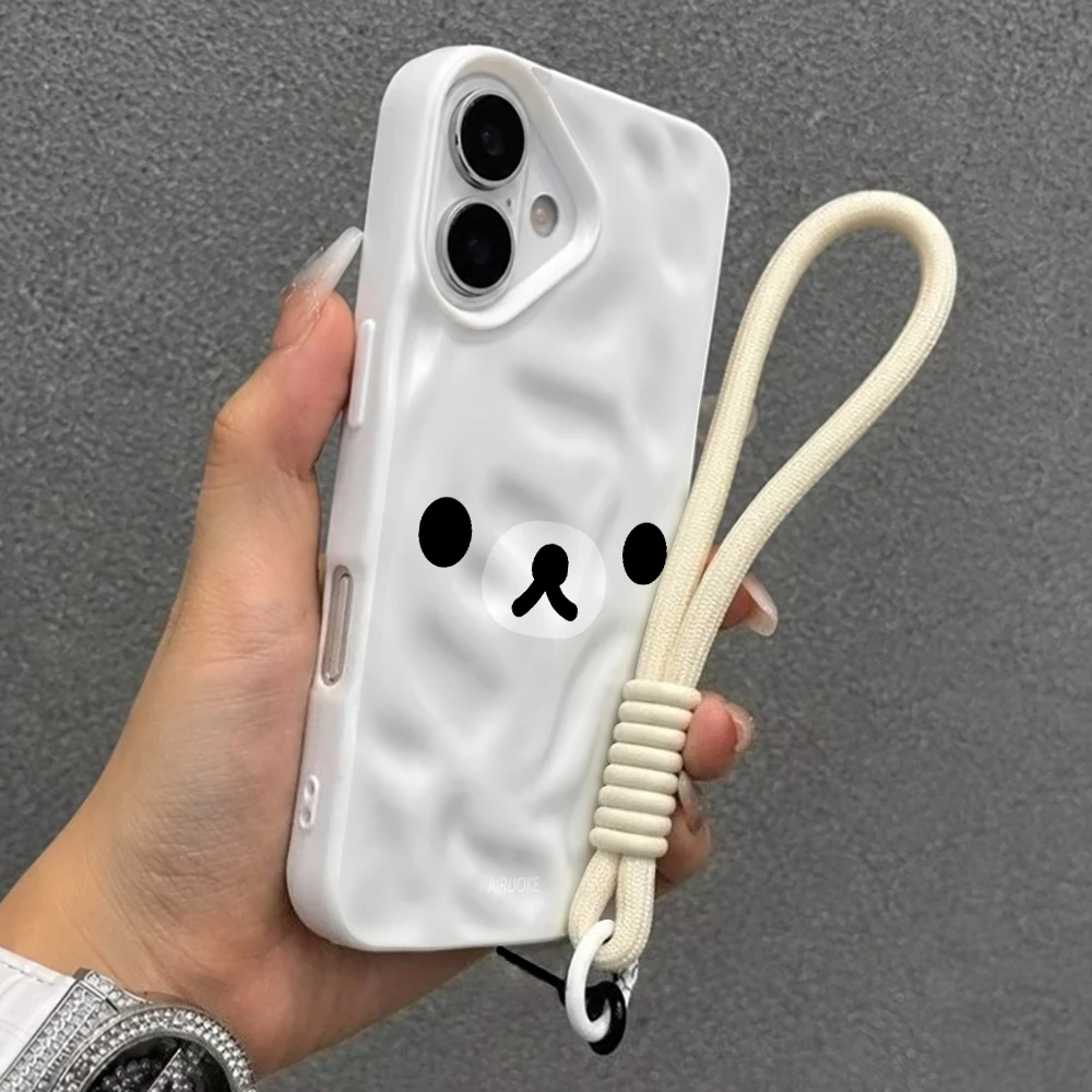 Kreatives Niedliches Bären-Silikon-Handycase mit Falten-Design für iPhone 17 15 13 11 12 14 16 17 Pro Max 15 Plus Air mit Lanyard-Hülle – Detail 6