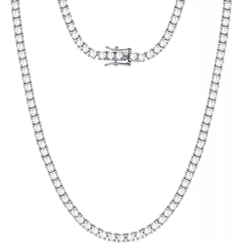 

3MM Moissanite Tennis Necklace For Women & Men – 14K White Gold Plated 925 Sterling Silver – D Color VVS1–VVS2 Clarity Stones, 1