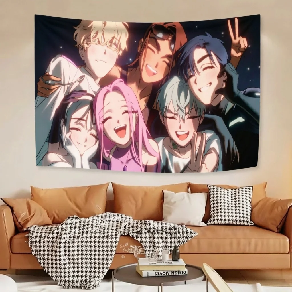 1pc A-Alien S-Stage Selfie Tapestry Starry Night Print Wall Hanging Warm Aesthetic Decor For Otaku Fans Bedroom Dorm Home Art