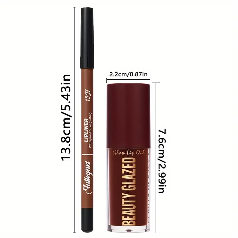 2 stks/set make-upset: matte lipliner + hydraterende gekleurde lipolie, langdurig en gemakkelijk te kleuren, waterdicht, mini make-up combo