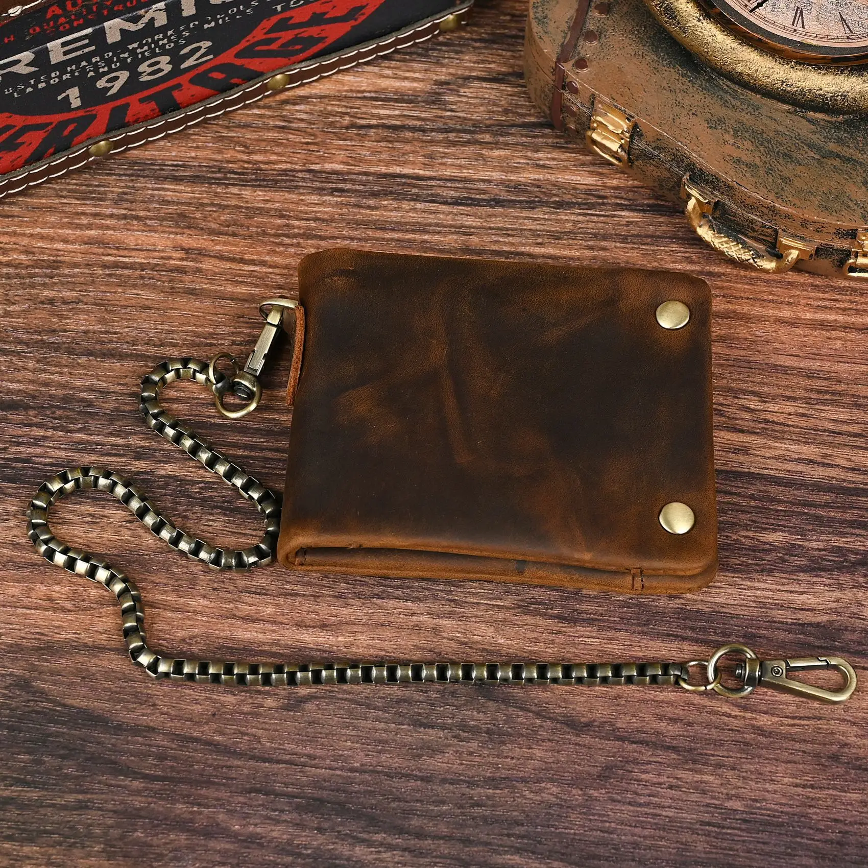 YETTIES Herren-Pull-Up-Geldbörse aus genarbtem Leder, kurzer Bifold-Reißverschluss mit abnehmbarer Kette, praktische Retro-Clutch für Herren – Detail 24