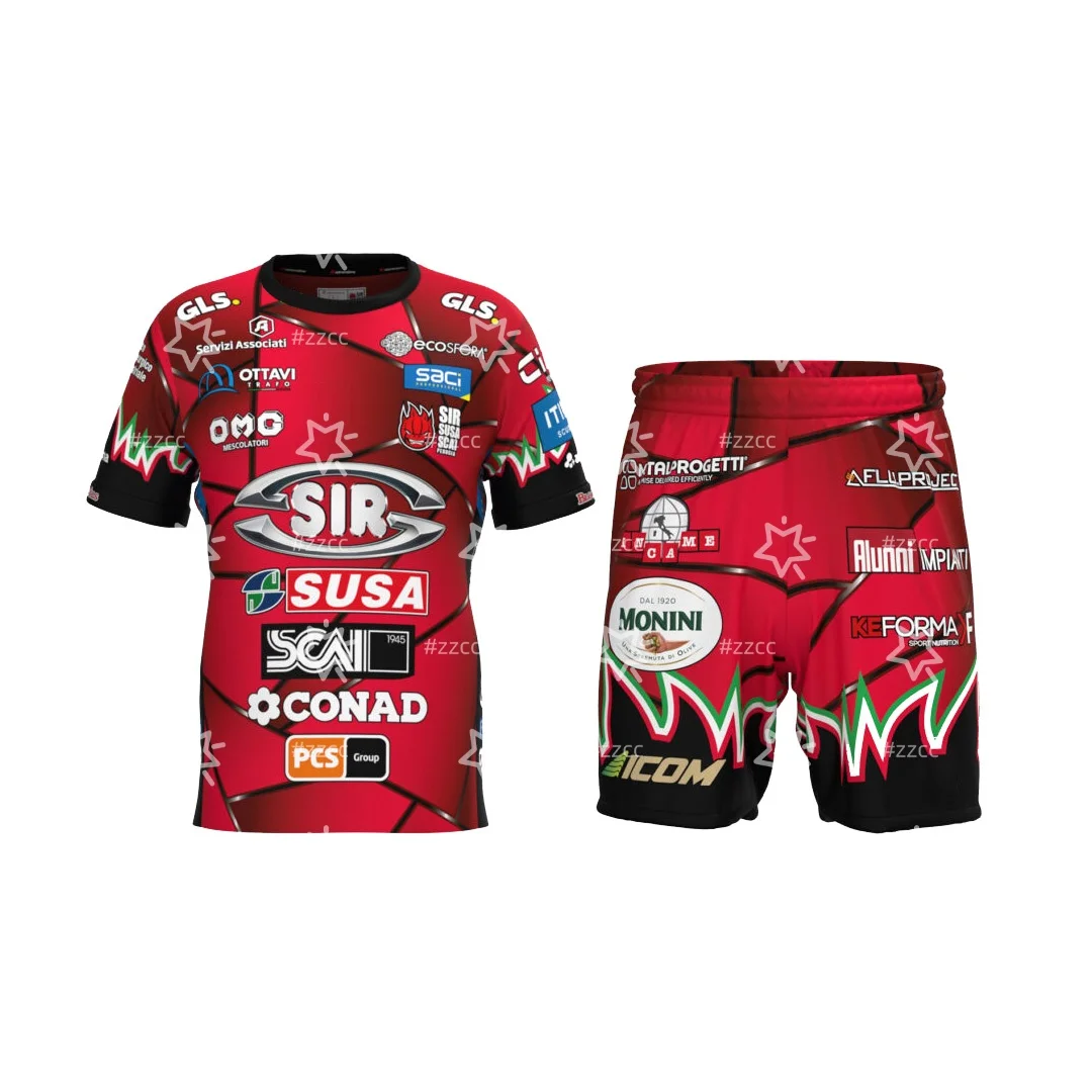Camisa de Voleibol Sir Safety Perugia 25-26, Kit de Treino, Calções Masculinos, Camiseta Masculina de Verão, Roupa Infantil, Camiseta Feminina