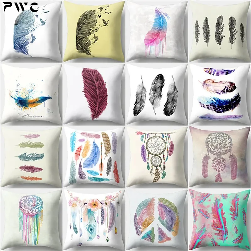 

45x45cm Feather Pillowcase Bohemia Dreamcatcher Polyester Cushion Cover Sofa Living Room Car Waist Pillow Cases Home Decoration