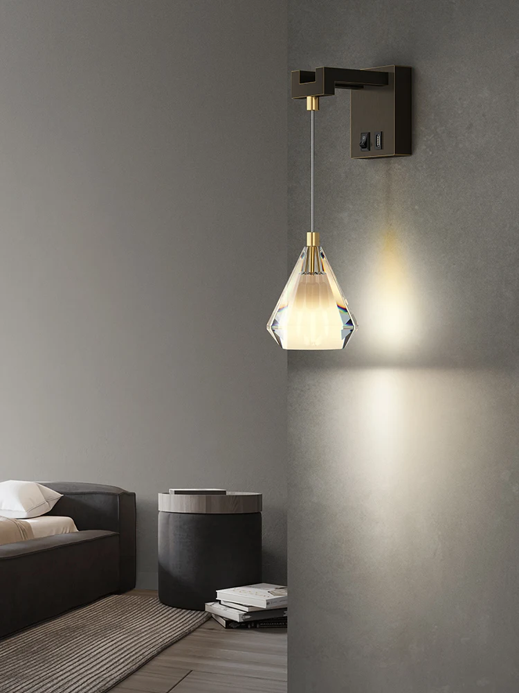 Nordic crystal bracket wall lamps bedroom bedside lamp living room aisle corridor diamond wall