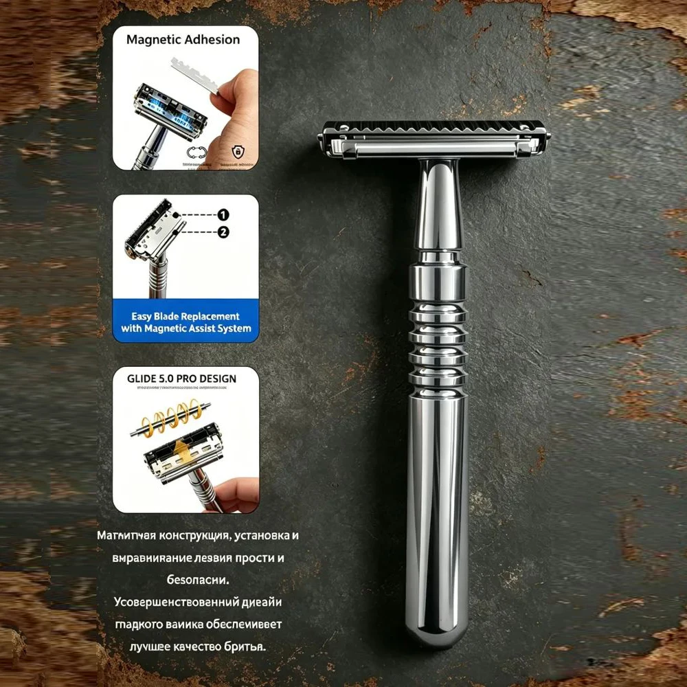 Classic Vintage Safety Razor for Men Polished Chrome Double Edge Razor Heavy Duty Manual Shaver for Wet Shaving Perfect Gift