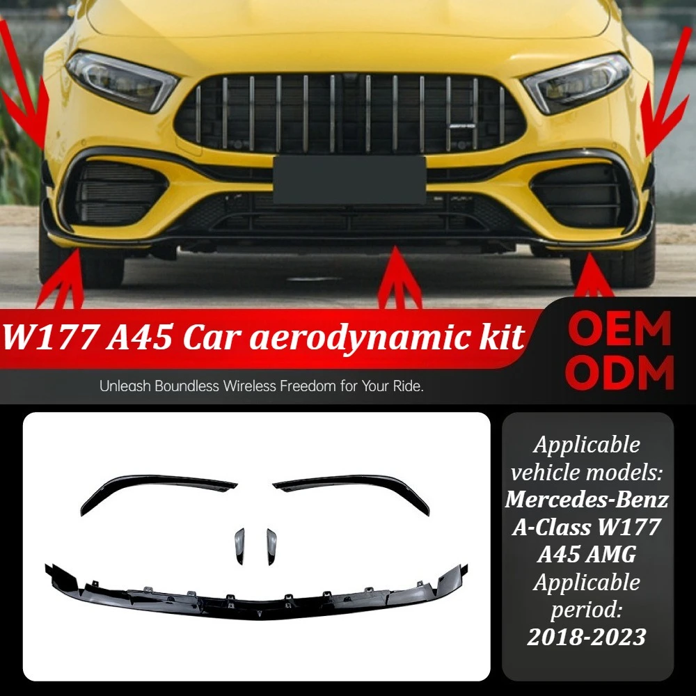 

Для Mercedes-Benz A-Class W177 A45 AMG 2018-2023: сплиттер переднего бампера, аэродинамические накладки, спортивный обвес, детали для тюнинга и модификации