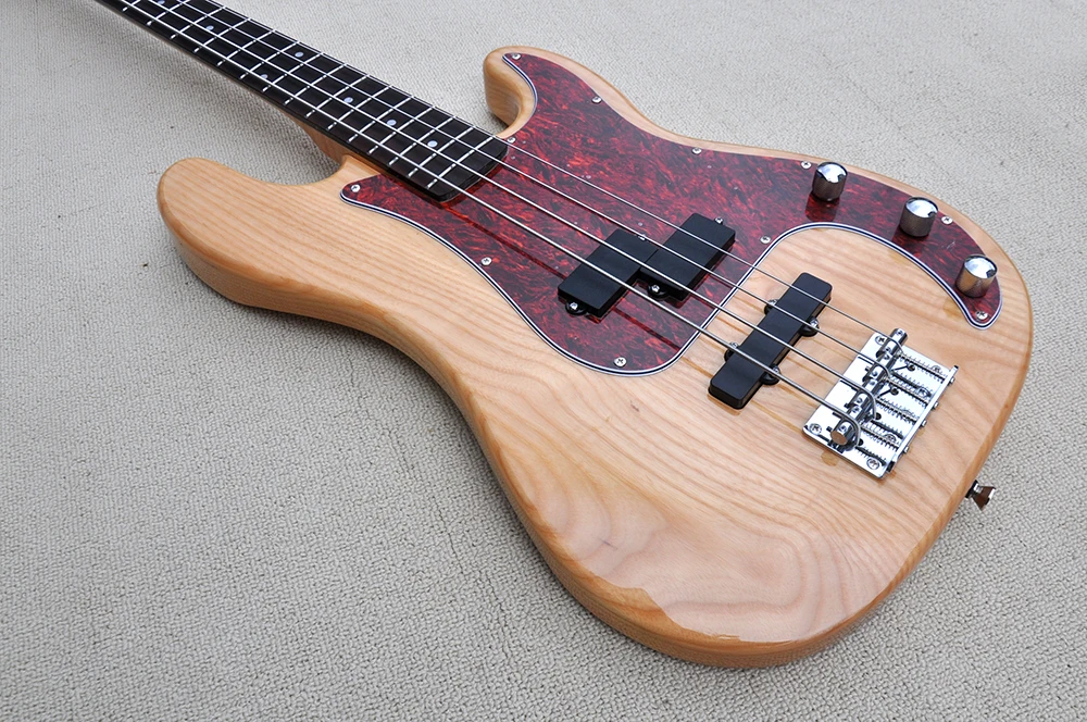 Natural Wood Color 4 Strings Ash Electric Bass Guitar with Rosewood Fretboard,20 Frets,Customizable