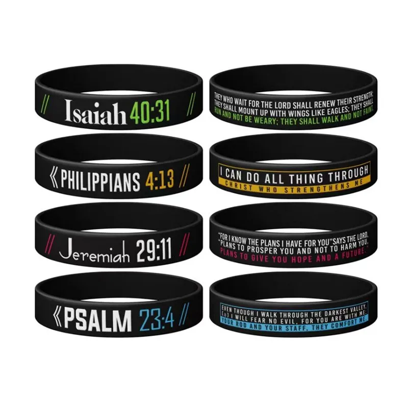 50 Stück PSALM 23:4 Jeremia 29:11 Jesaja 40:31 PHILIPPIER 4:13 Silikon-Armband, christliches Glaubensarmband – Detail 1