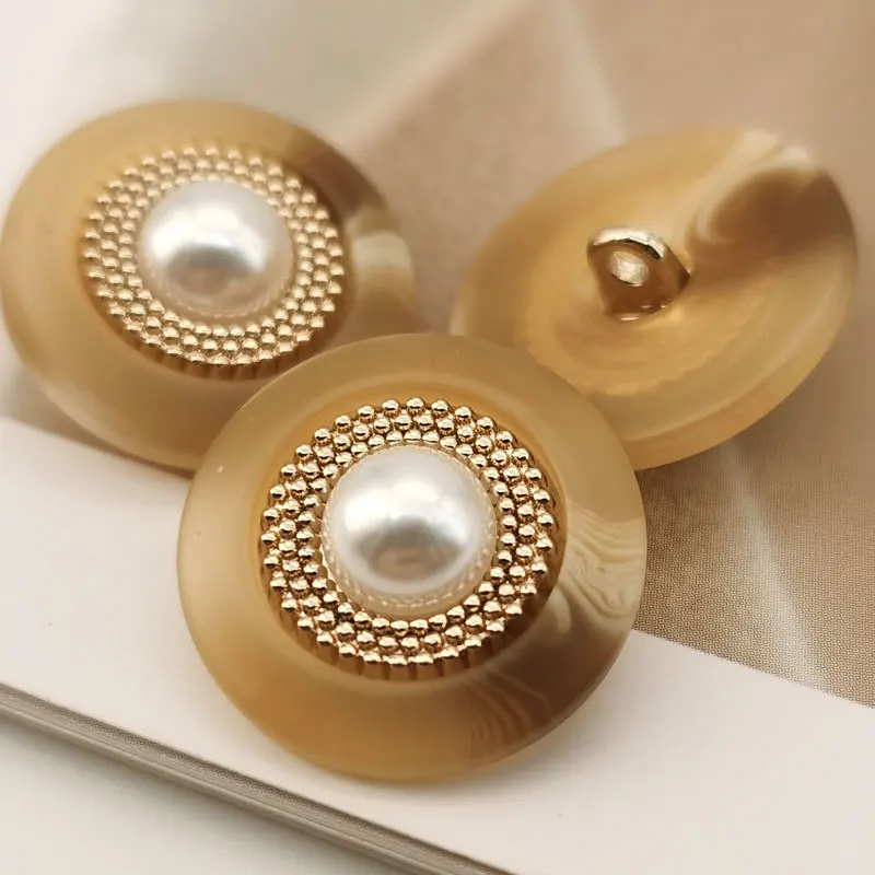 Luxury Resin Metal Buttons Imitation Pearls Decorative DIY Clothes Buttons Sewing Accessories Material Coat Buttons Wholesale