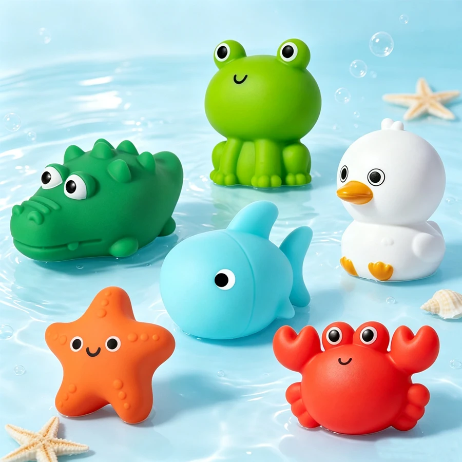 6 Peças de Brinquedos de Banho para Bebês, Brinquedos de Banho Flutuantes de Animais Marinhos Fofos para Crianças, Brinquedo de Banheira e Chuveiro para Meninos e Meninas