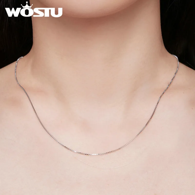 WOSTU 925 Sterling Silver  Basic Clasp Chain  Adjustable Necklace Women Fit Pendant Charm Wedding Party Fashion Jewelry Gift