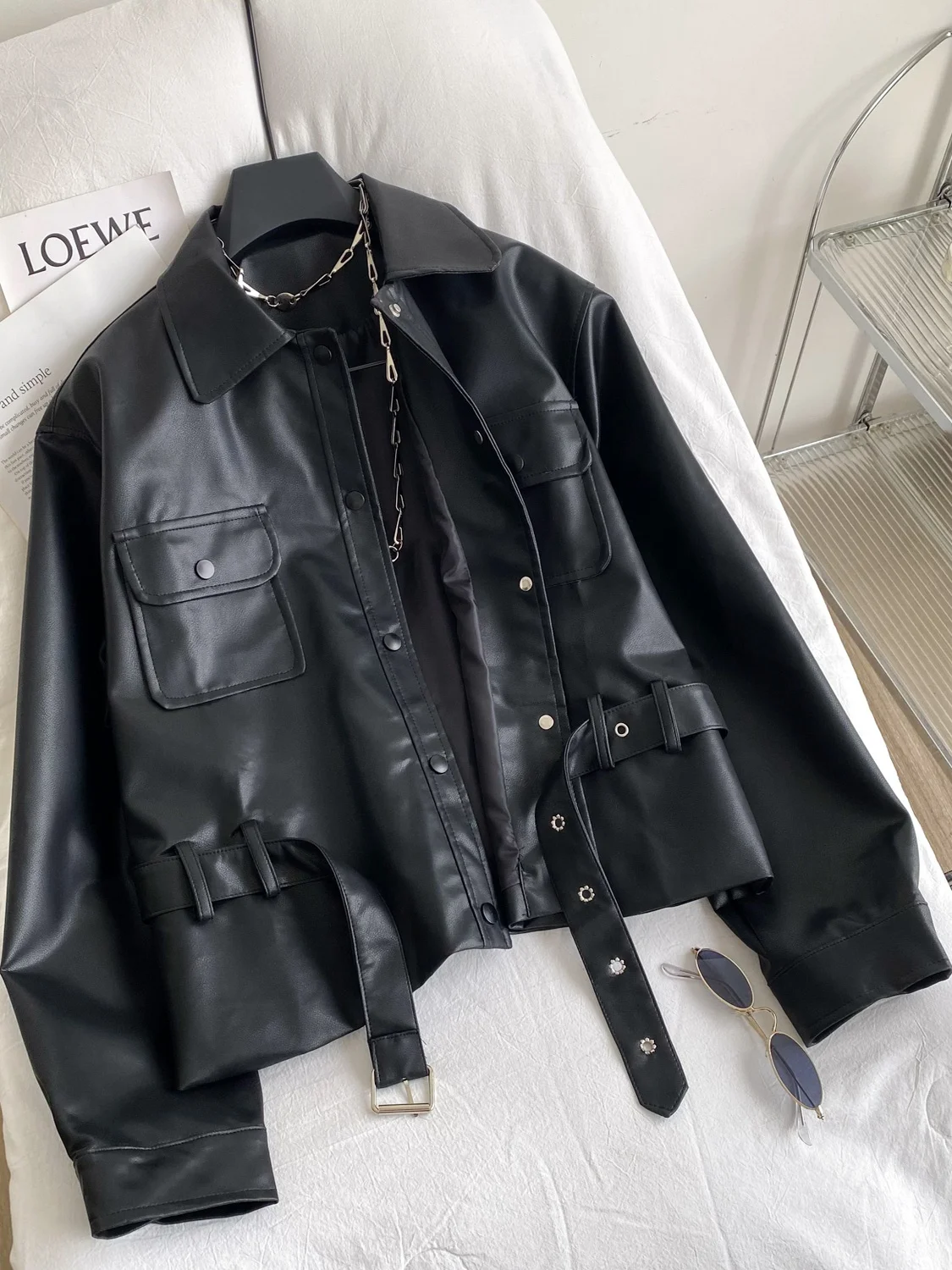 Briti Sle Long Sve Waist-Cinching Jaet Damen Loose Casual Ket Ledermantel Trendy Herbst Oberbekleidung Damen