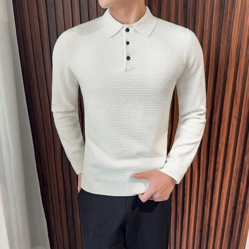 

Sweater Men High Quality Autumn Winter Turn Down Collar Men's Casual Sweaters Long Sleeve Slim Fit Knitted Pullover Homme 4XL-M