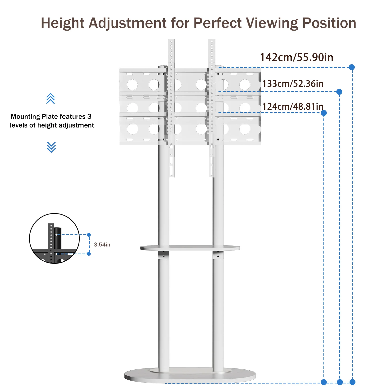 Imagem -06 - Suporte Universal tv Floor com Base de Mármore e Prateleira Heavy Duty Canto Suporte de tv Slim Altura Ajustável 4075 in