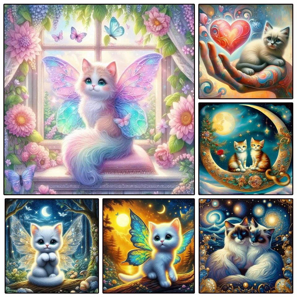 

Алмазная вышивка животных «сделай сам», мультяшный кот, эльф, мозаичная картина, 5d алмазная живопись, украшение для дома, подарок ручной работы