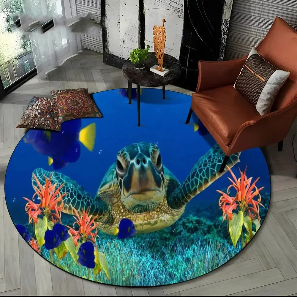 Ocean Sea Turtles Round Rug Underwater World Marine Life Circle Carpet Bedroom Living Floor Mat Home Decor Doormat Chair Pad