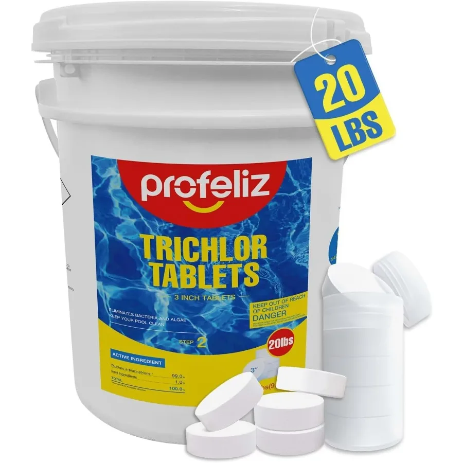 

Chlorine Tablets 3 Inch for Swimming Pools Kills Bacteria and Stops Algae Slow Dissolving,Exclusive Protective Packaging 20lbs