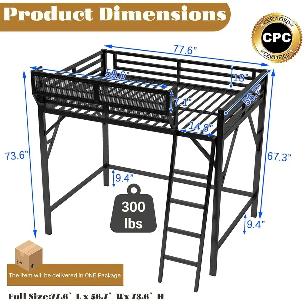 Black Heavy-Duty Metal Bed Frame with Storage and Ladder, Suitable for Kids, Teens, and Adults, No Box Spring Needed