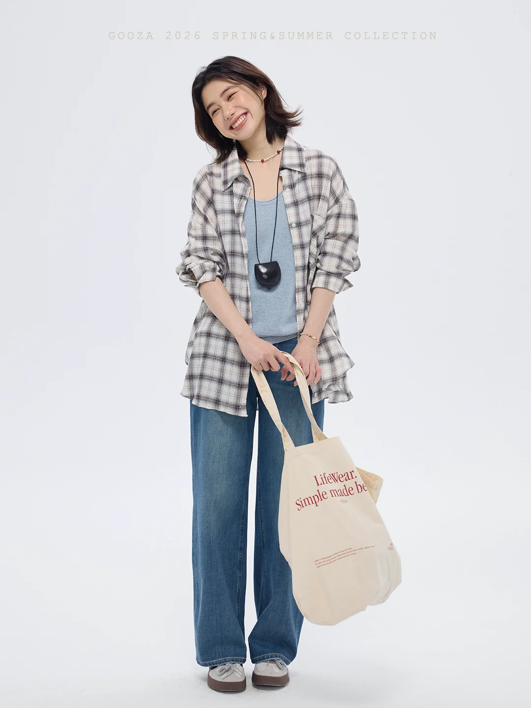 

GOOZA Casual Lightweight Cotton Plaid Shirt Women Summer Loose Sun Protection Top Artistic Retro Textured Women's Shirt