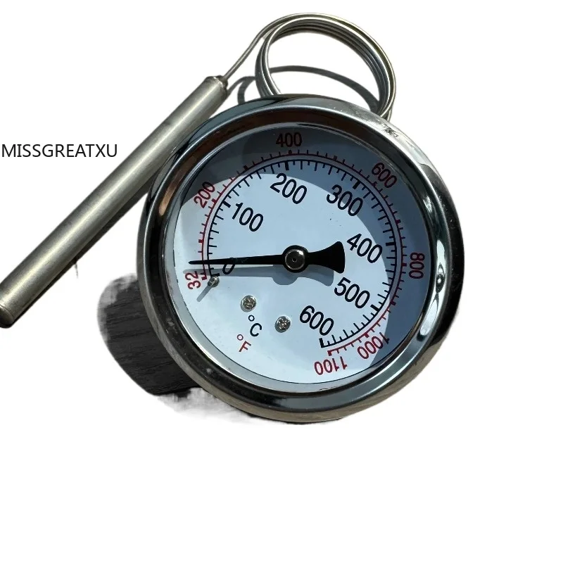 Mechanical Pointer Pizza Oven Thermometer 600 Degrees Metal Dial High Temperature Gauge for Kiln Bakery Baking Furnace