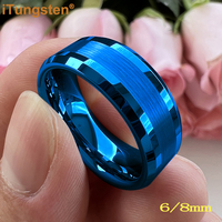 iTungsten 6mm 8mm Blue White Tungsten Carbide Finger Ring for Men Women Engagement Wedding Band Fashion Jewelry Comfort Fit