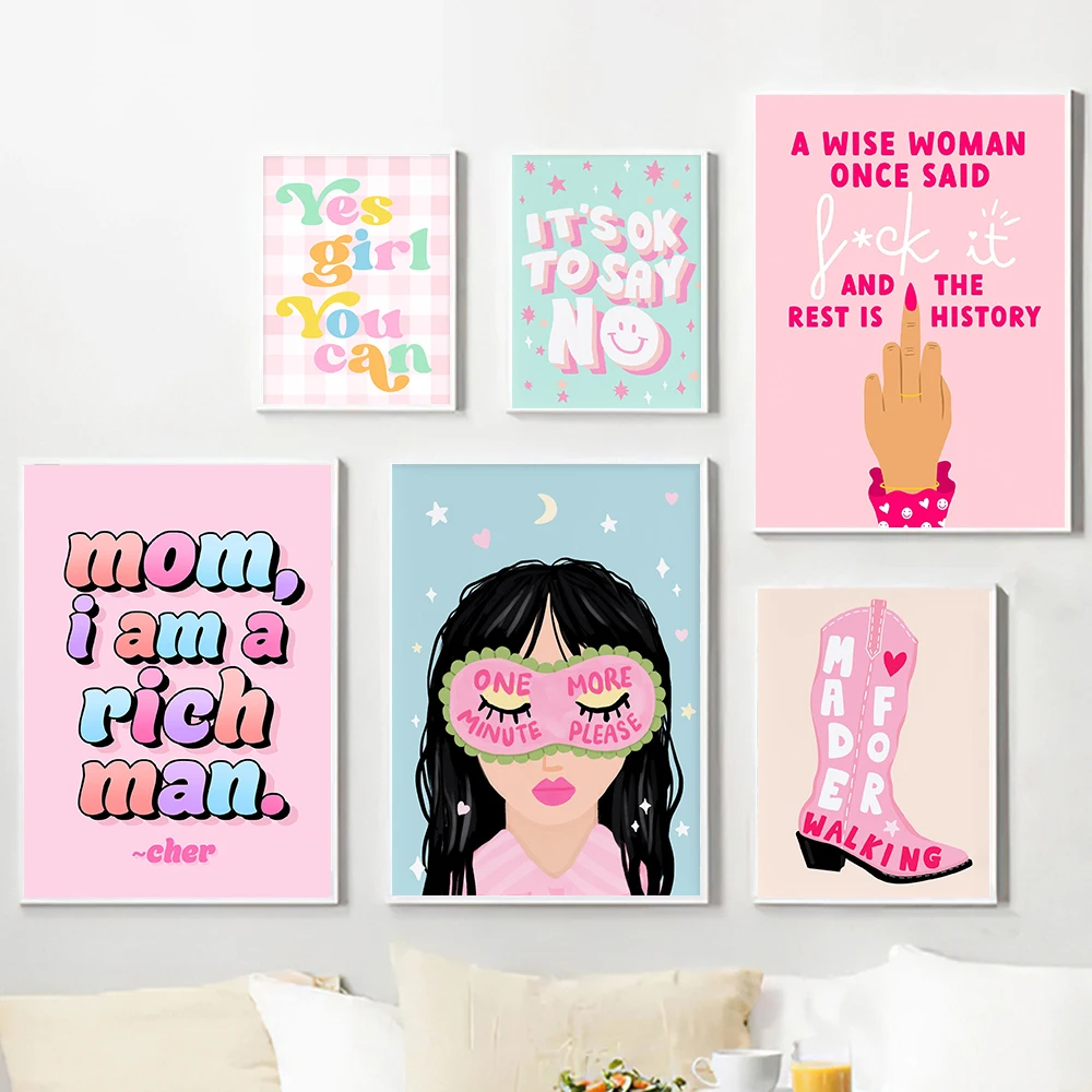 

Girl Power Poster Print Pink Bedroom Home Wall Decor Inspirational Art Motivational Quote Canvas Painting Mom I am a Rich Man