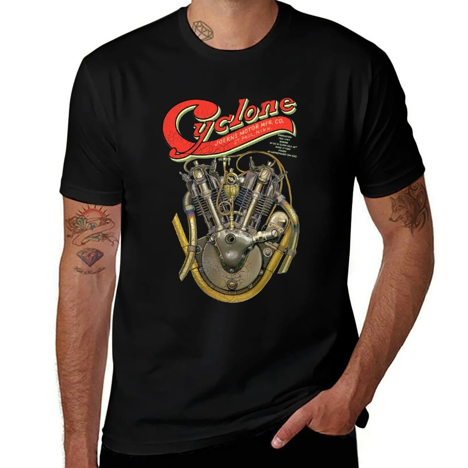 Vintage Cyclone Motorcycle Engine The Strand by MotorManiac T-Shirt Anti-Pilling Casual T-Shirt