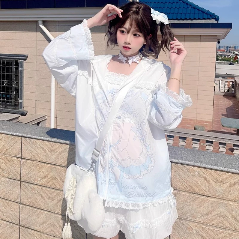 Summer Fresh Women's Sunscreen Clothing Cartoon Animation Sweet Cute Camisole Loose Versatile Thin Air Conditioning Suit Ladies