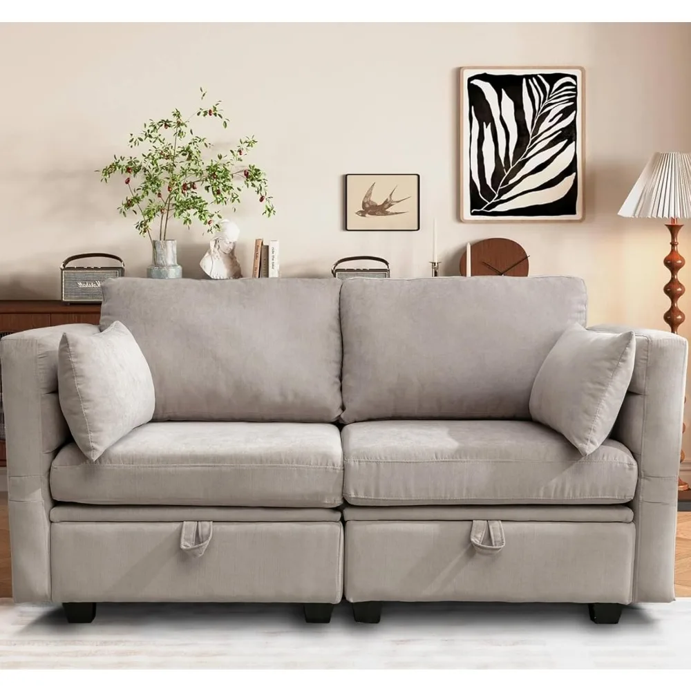 Canapé de rangement modulaire en tissu sans accoudoirs, canapé sectionnel central avec dossier inclinable, 25,19 x pour sièges confortables