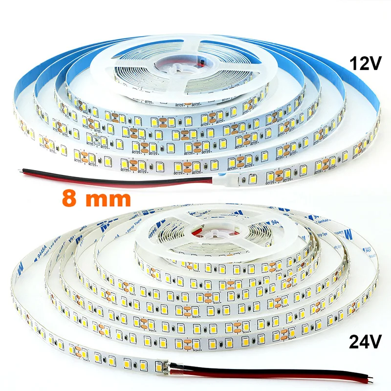 5 مللي متر 8 مللي متر LED قطاع 2835 DC24V 12 فولت 120 المصابيح/م شرائط مصابيح المنزل الأحمر الجليد الأزرق الأصفر البرتقالي الوردي مرنة وقابلة للقطع لينة شريط مصابيح