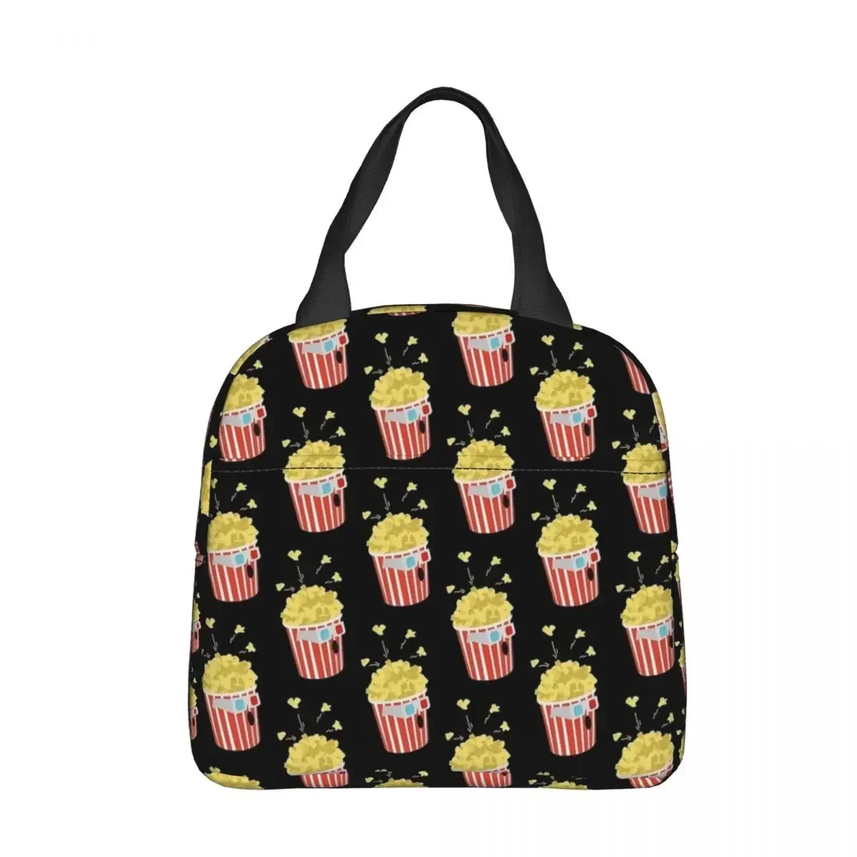 

Funny Buttered Popcorn 3D Glasses Insulated Lunch Bag Leakproof Reusable Cooler Bag Tote Lunch Box School Picnic Food Handbags