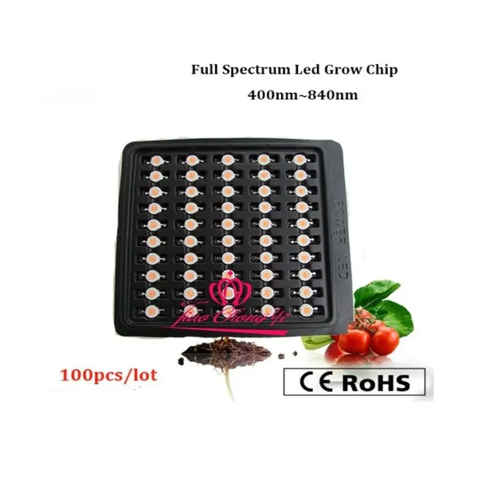 100pcs/lot 3.2V 1W Full Spectrum Led Plant Chip 400-840nm for DIY Indoor Grow