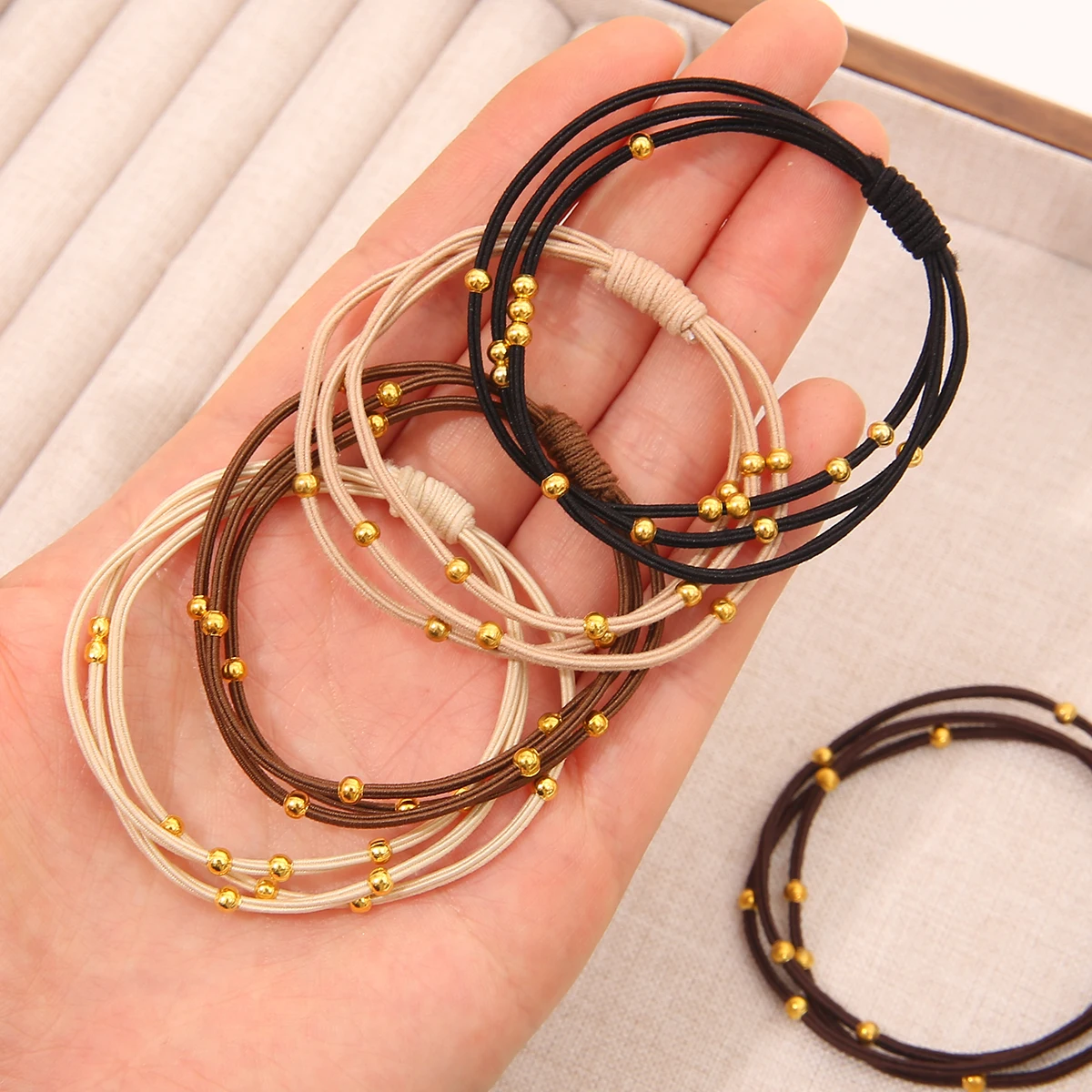 

10/20 Pcs 5cm Women Girls High Elastic Hair Bands Golden Plated Rubber Band Hair Tie Ponytail Holder Scrunchies Hair Accessories