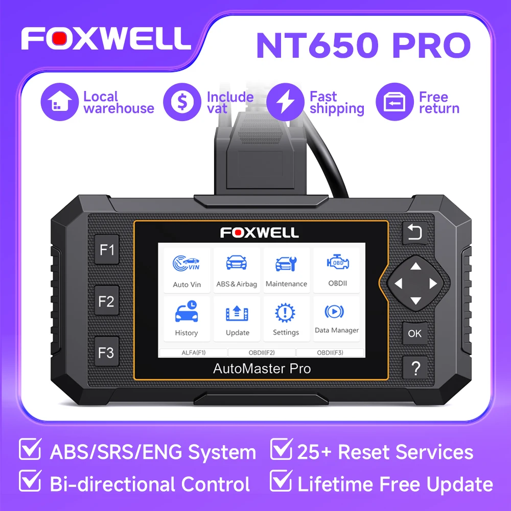 FOXWELL NT650 PRO OBD2 Scanner 25+ Reset Service Airbag ABS Scan Tool OBDII Code Reader Bi-directional Car Diagnostic Tool