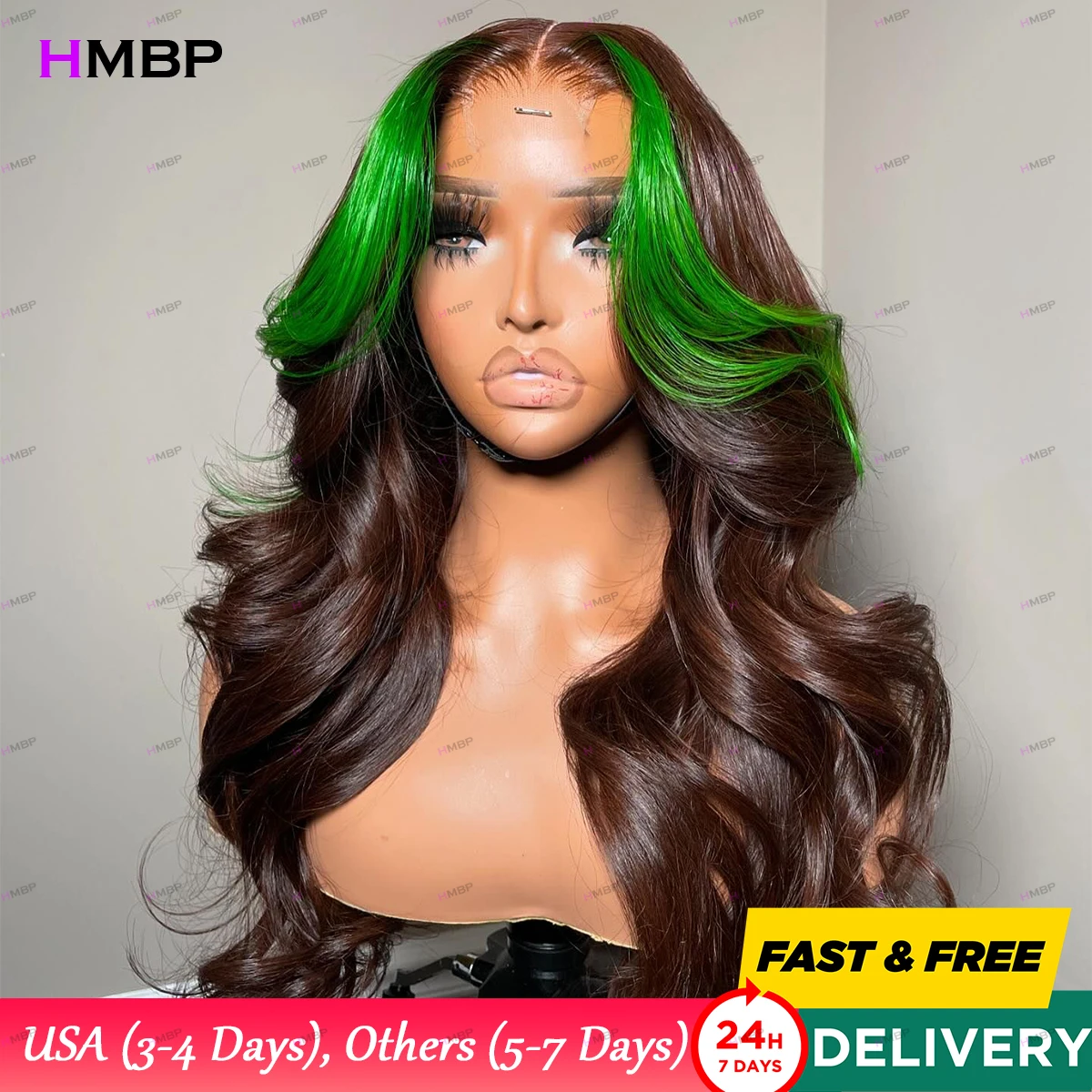 

Highlight Glueless Lace Wig Human Hair Ready To Wear Green And Black Body Wave Wig 13×4 HD Lace Frontal Wig Pre Plucked Lace Wig