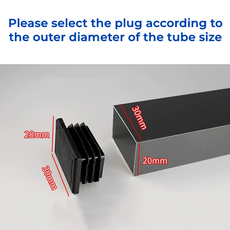 2 PCS Black PE Plastic Rectangular Pipe Inner Plug Dust Cover Blanking End Cap Caps Tube Pipe Inserts Plug Bung Steel Leg