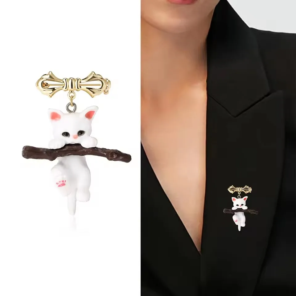 Cute White Cat Enam…