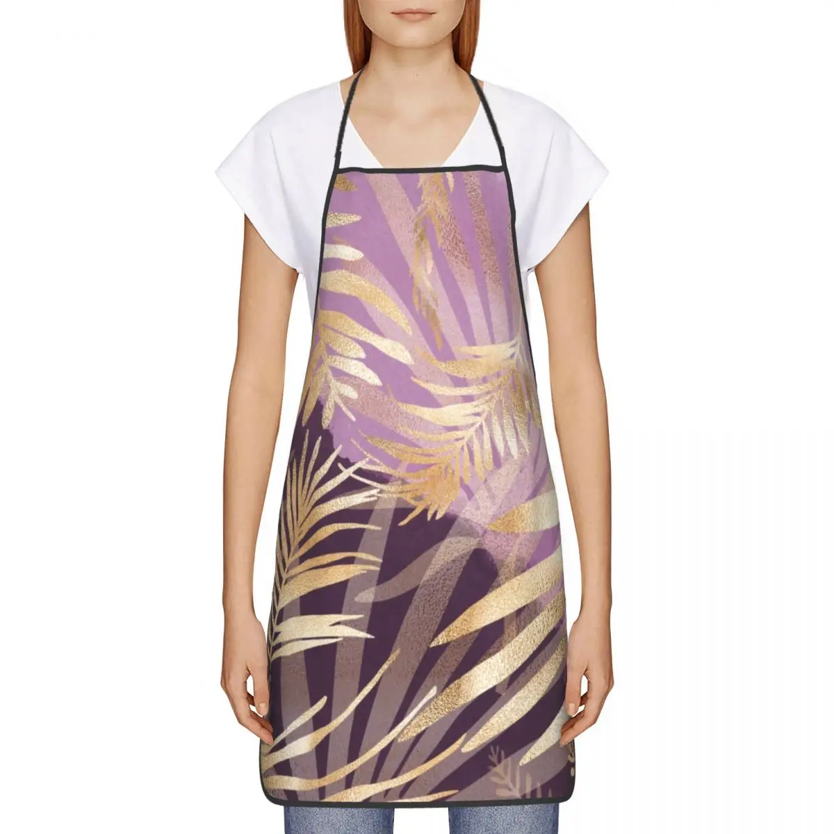 Glam Fern Leaves Apron for Women Men Unisex Bib Tropical Plants Kitchen Cooking Tablier Cuisine Chef Painting