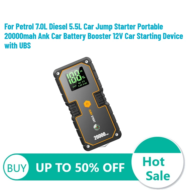

For Petrol 7.0L Diesel 5.5L Car Jump Starter Portable 20000mah Ank Car Battery Booster 12V Car Starting Device with UBS