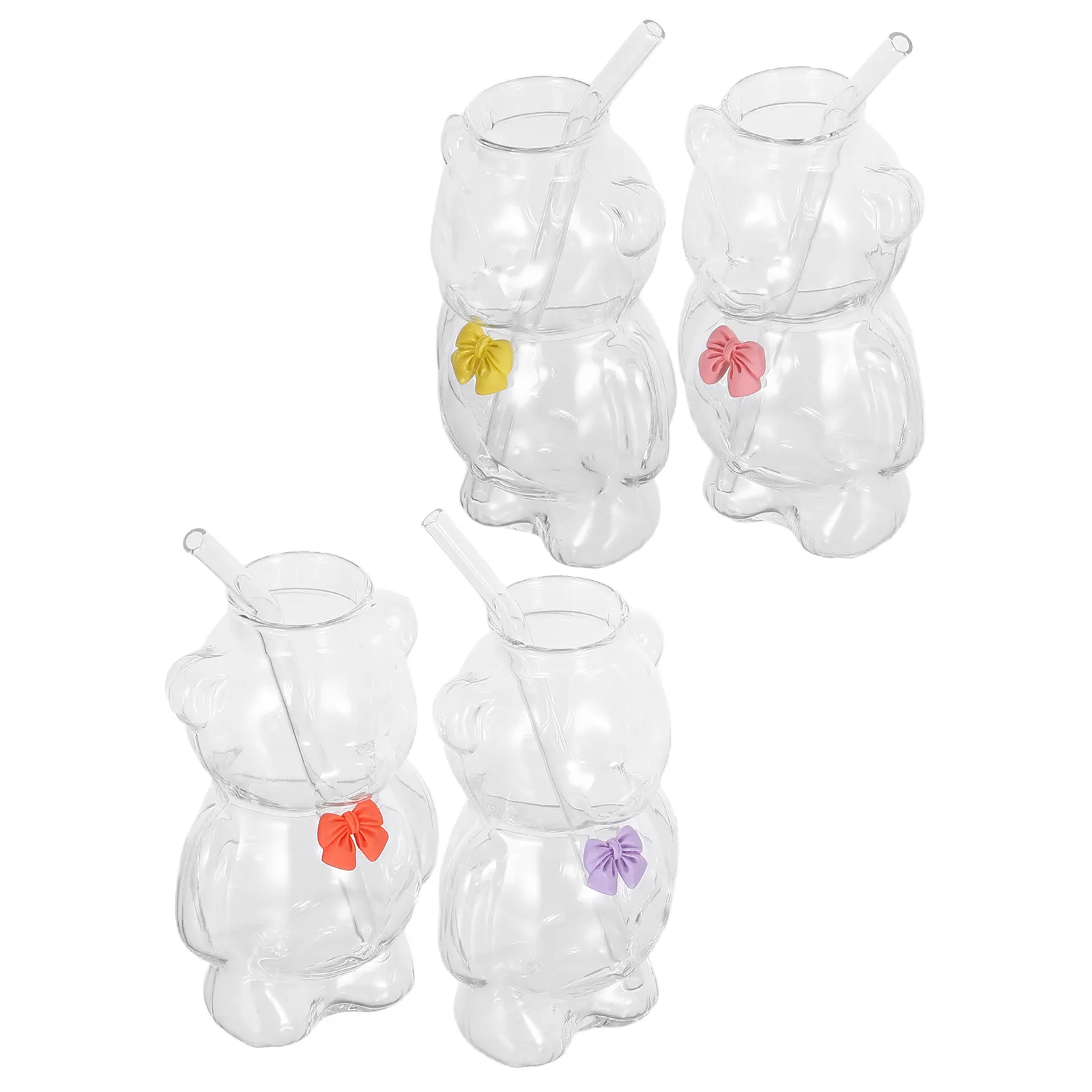 4Pcs Bear Straw Cups Animal Shaped Glass Mug Party Decor Home Use Cute Drinkware Iced Coffee Juice Glass Bear Cup - view 4