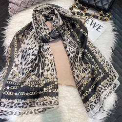 BYSIFA| Grey White Silk Scarf Hijab Women New Leopard Print Fall Winter 100% Pure Mulberry Silk Long Scarves Summer Beach Shawls