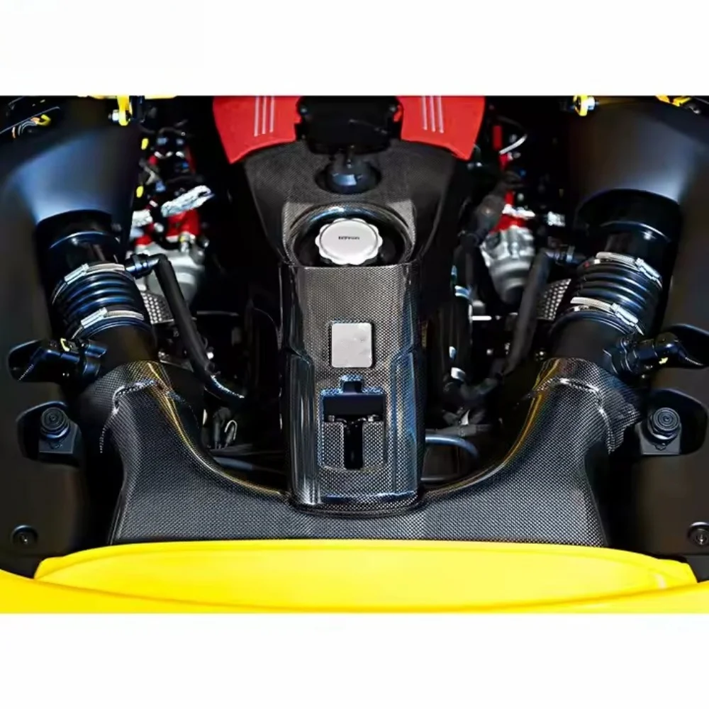 New Pista Style Dry Carbon Fiber Engine Compartment Lock Cover Body Decoration for Ferrari 488 Carbon Fiber Body Parts