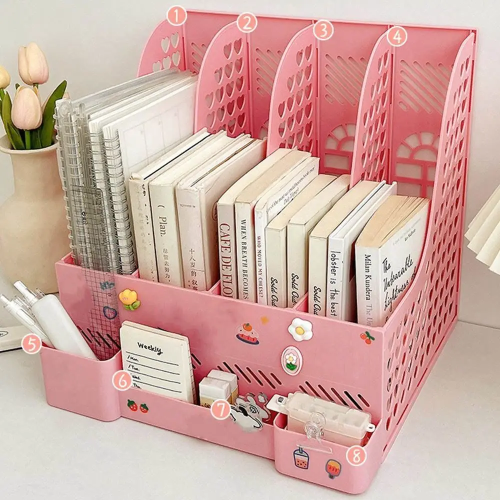 

Removable Desktop File Storage Box File Column Book Stand Dormitory Desk Book Clip Compartments Bookshelf Student Book Stand