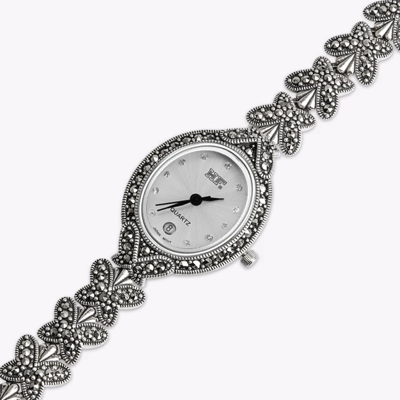 YYSUNNU Elegant Oval Ladies Wrist Watch in S925 Sterling Silver Classic Pave Butterfly Bracelet Fashion Jewelry Birthday Gift