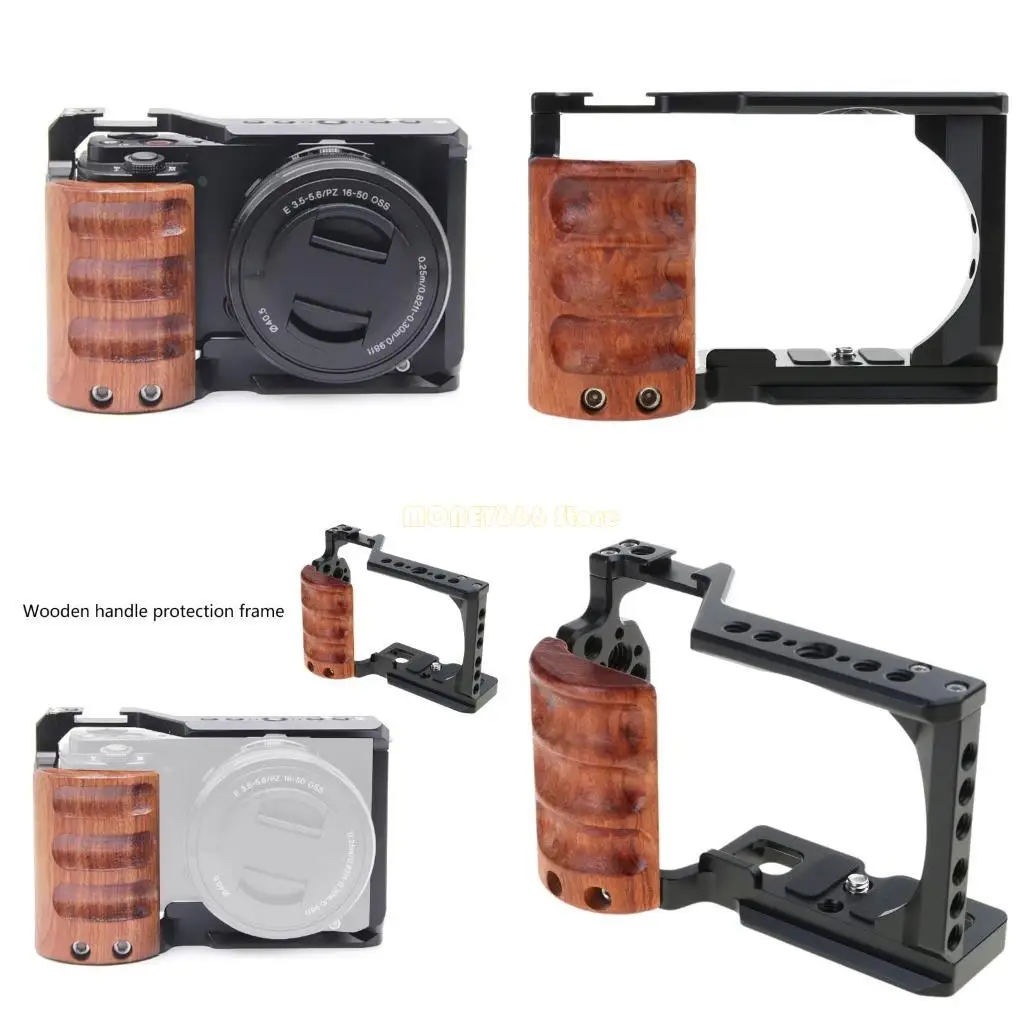 F62C ไม้ Handle การถ่ายภาพวิดีโอกรงสำหรับเพลง zve10 ด้วยรองเท้าเย็น Extensions และ Secure กลไกการล็อคกล้อง