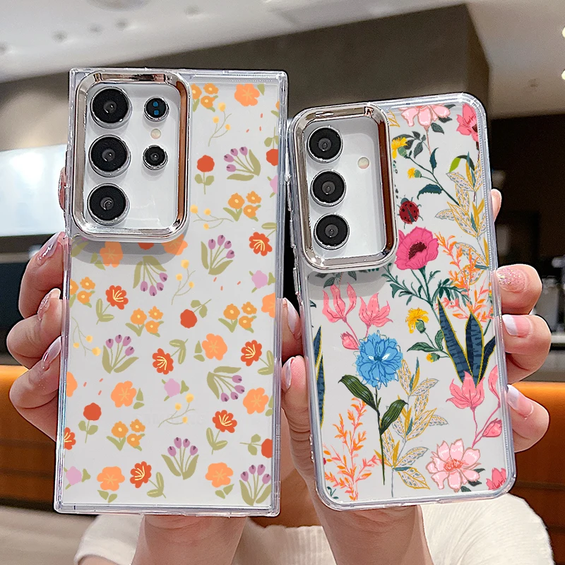 White Flower Case For Samsung S26 Ultra S25 FE S24 S23 S22 Plus S21 A54 A15 A35 A55 A16 A36 A56 A17 A37 A57 5G Capa Funda